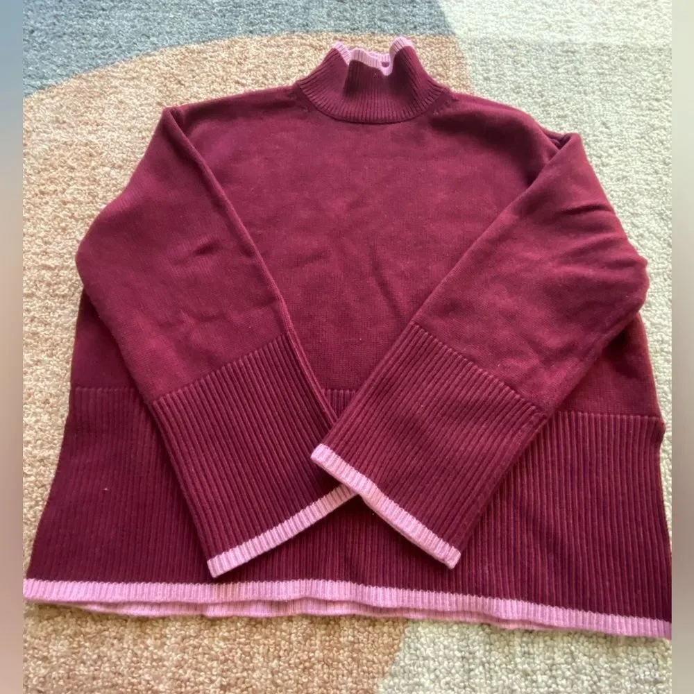 Tuckernuck Maroon Larsen Sweater Maroon Pink Medium Burgundy Bell Flowy - Picture 9 of 11